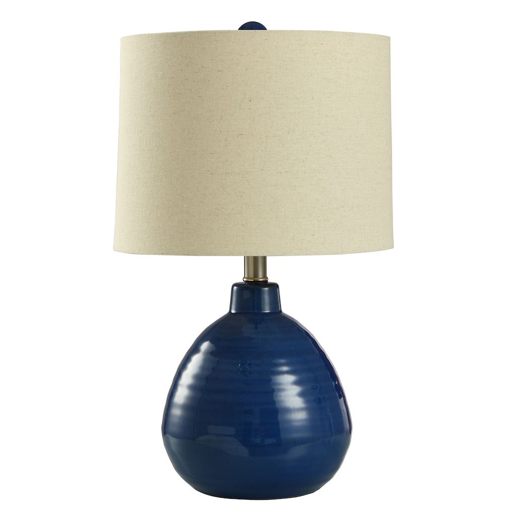 StyleCraft Cameron Ceramic Sailor Navy Table Lamp - Beige Hardback Linen Shade