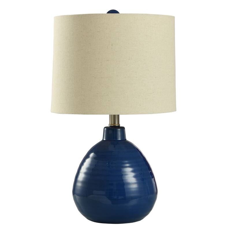 StyleCraft Cameron Ceramic Sailor Navy Table Lamp - Beige Hardback Linen Shade - Sailor Navy Blue