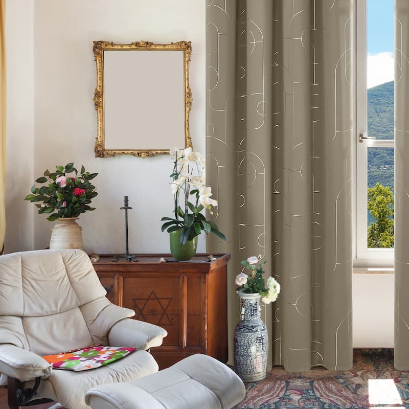 Deconovo Silver Pattern Blackout Curtains Grommet Top (2 Panels)