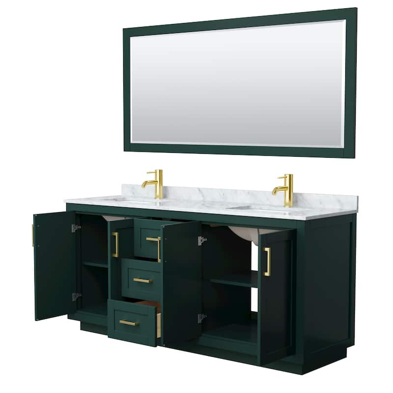 Miranda Double Vanity Set, White Carrara Marble Top, 70-Inch Mirror