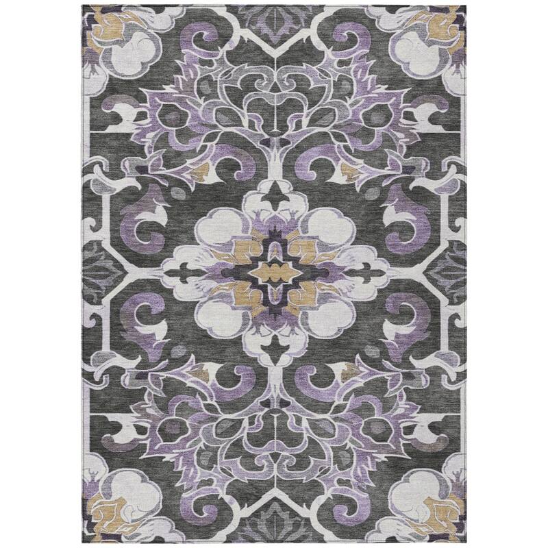 HomeRoots Damask Traditional Rectangle Outdoor Rug