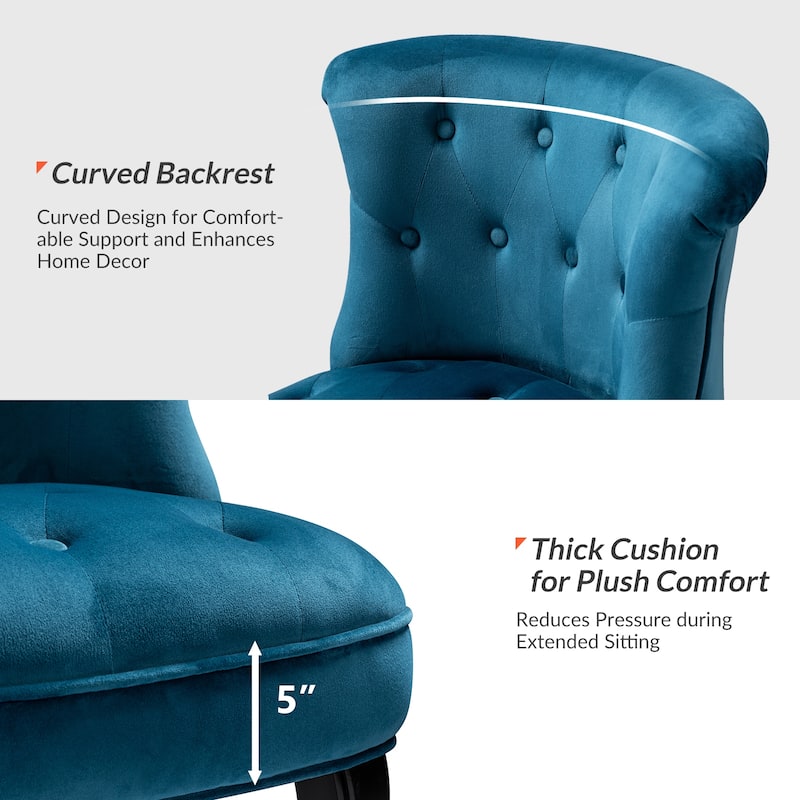 Paolino 25.1" Wide Traditional Velvet Button-tufted Back Stools with Wood Legs by HULALA HOME