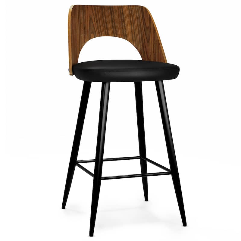 WYNDENHALL Sevyn Contemporary 16" Counter Height Stool (Setof 2) in Black PU faux leather - 18.9" D x 17.5" W x 35.4"H