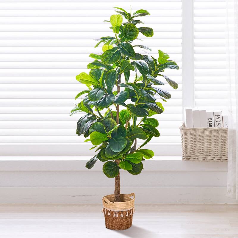 70.9 Inch Artificial Tree with Natural Wood Trunk, Faux Plant Indoor and Outdoor House Plant