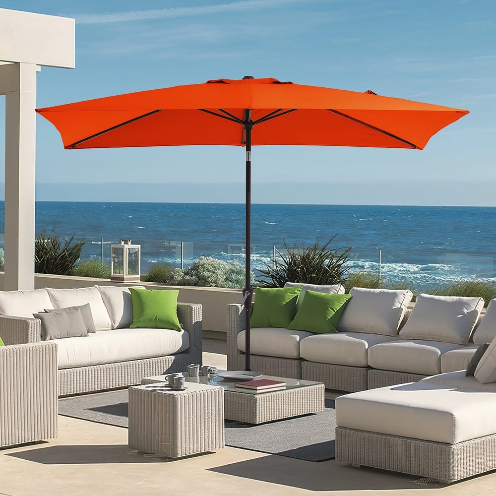 6.5*10ft Rectangular Patio Market Umbrella with Crank & Tilt, UV & Water-Resistant Canopy