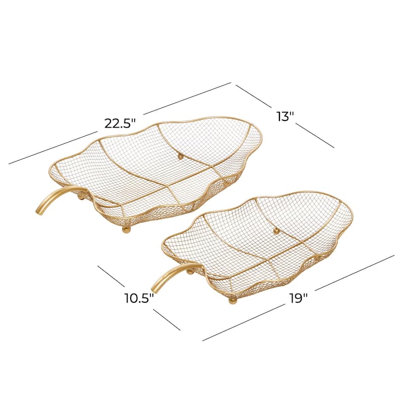 Metal Leaf Tray - Set of 2 Gold - Roche River Decor