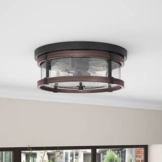 Oil Rubbed Bronze 2-Light Flush Mount Close to Ceiling Light with Seeded Glass Shade