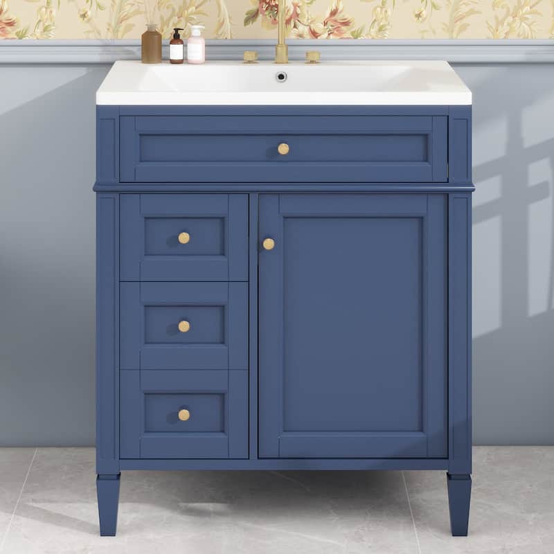 30/36 inches Freestanding Bathroom Vanity Set with Integrated Sink and Drawers - 30"×33" - Painted - Blue