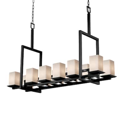Fusion Montana Matte Black Bridge Chandelier (Tall), Opal Square w/ Flat Rim Shade