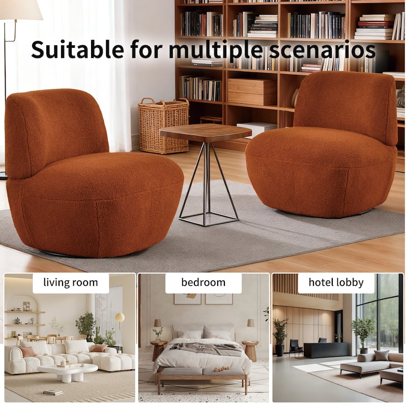 Modern 27" W Swivel Orange Boucle Upholstered Accent Chair