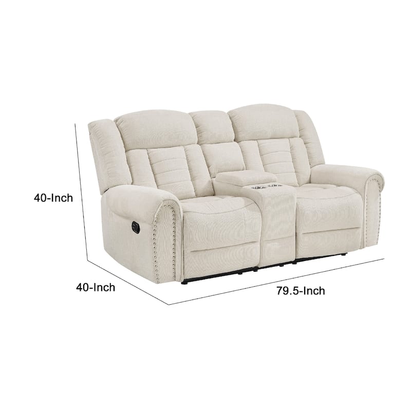 Reo Double Manual Reclining Loveseat with Console, Beige Chenille