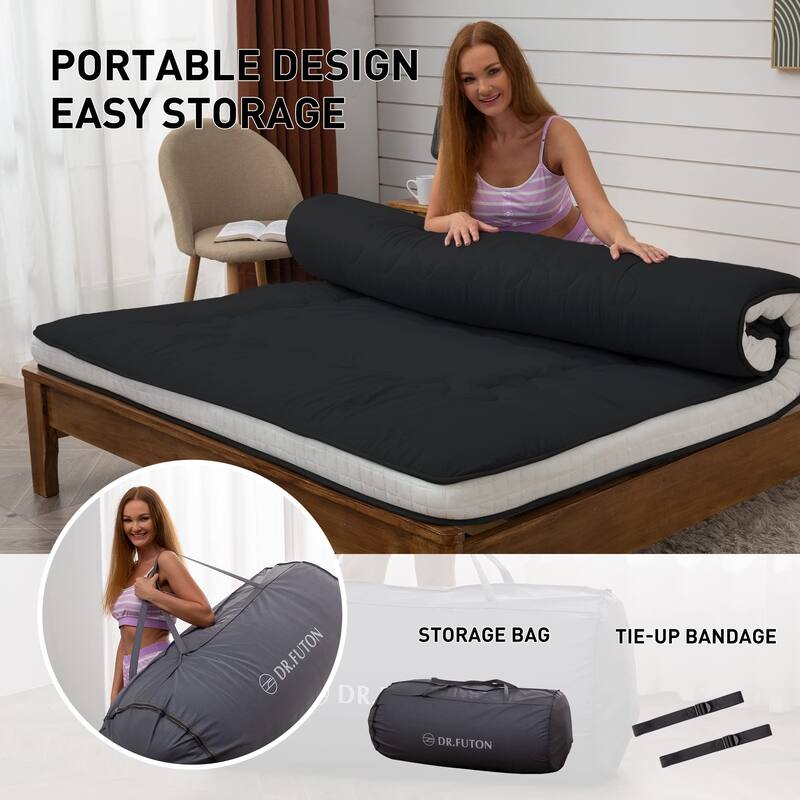 Japanese Floor Futon Mattress Extra Thick Folding Roll Up Bed Topper