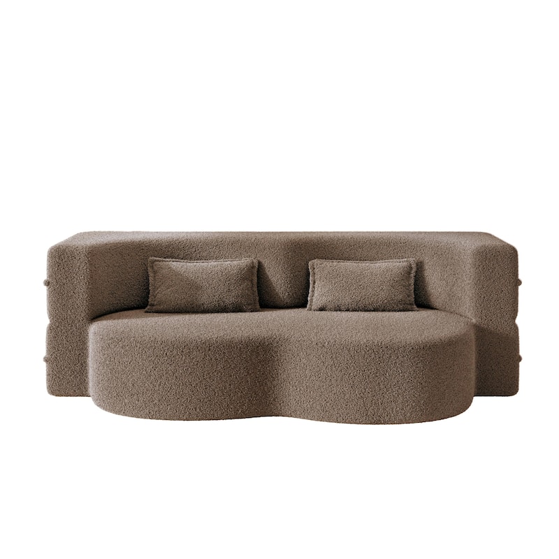 Convertible Floor Sofa with Teddy Fabric, Twin Mattress & No Assembly