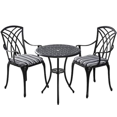 Kinger Home 3-Piece Outdoor Patio Bistro Table Set Black with Cushions