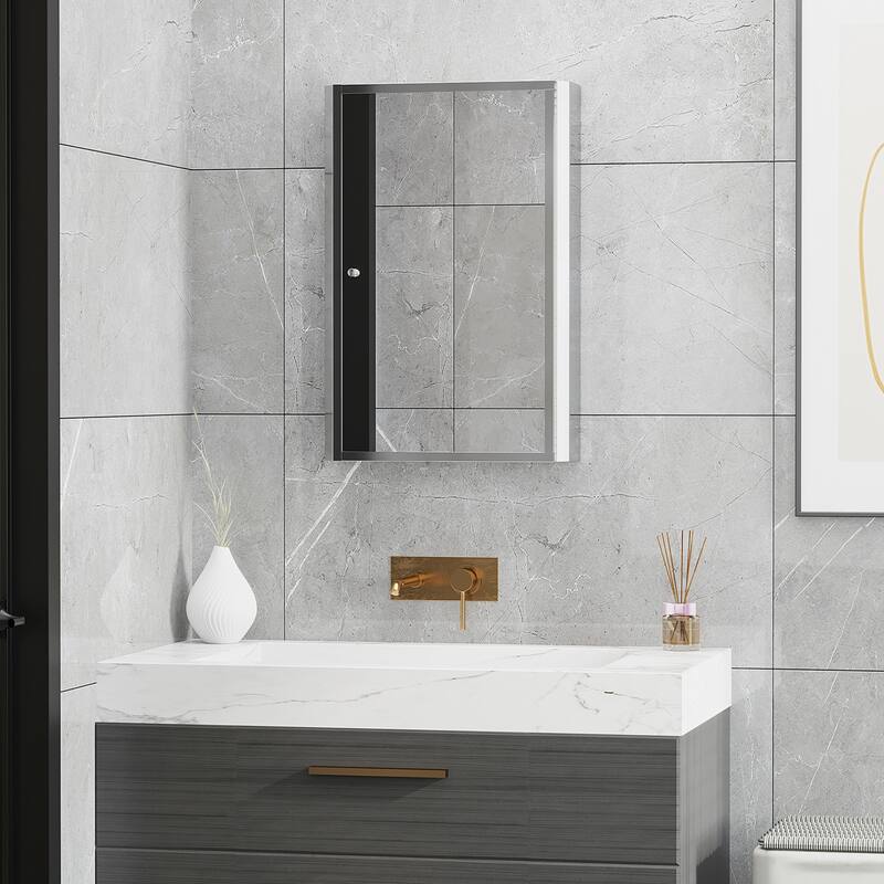 Mirrored Cabinet Medicine Cabinet Wall-Mounted Storage Organizer - Silver