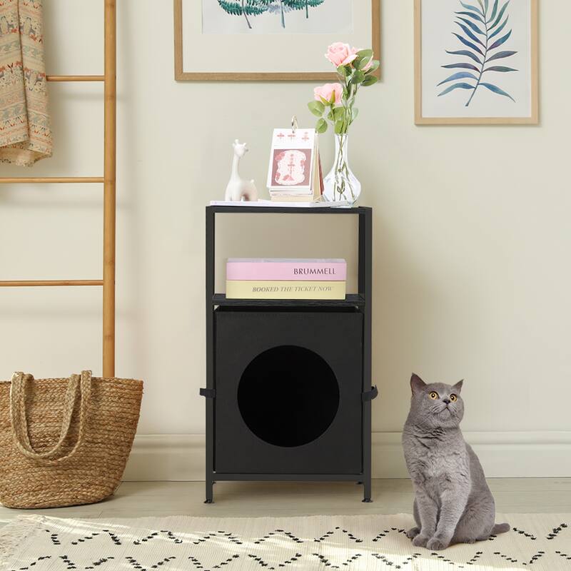 Hidden Cats House End Table with Storage Shelf