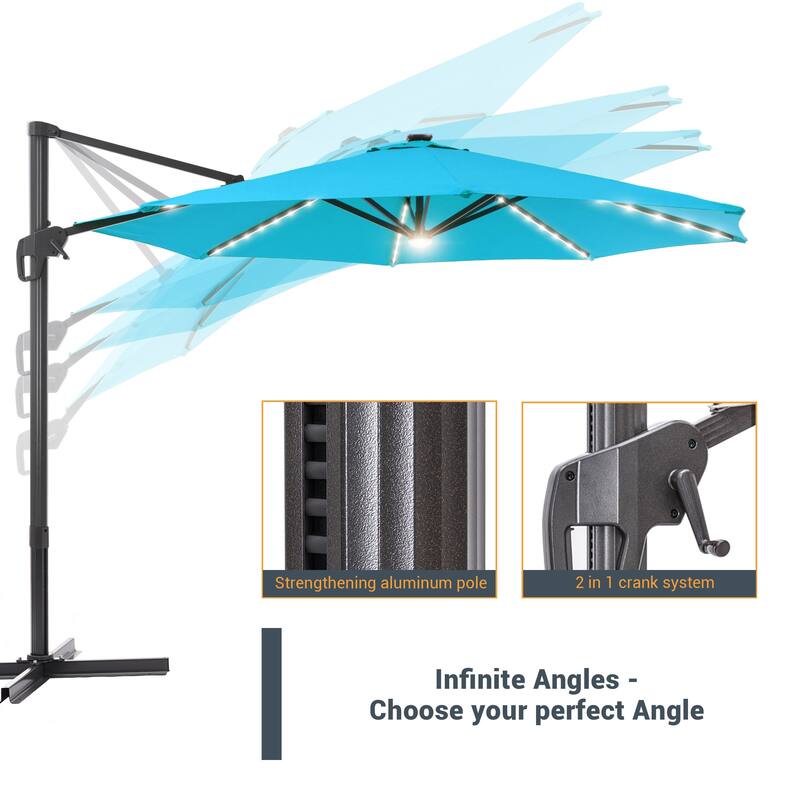 LIVOOSUN 11FT LED Patio Cantilever Umbrella w/Cross Base