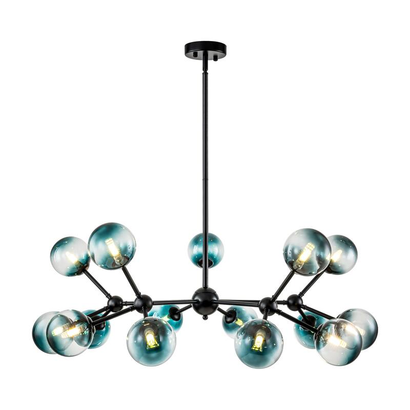 15-Light Modern Glam Linear Sputnik Gradient Blue Glass Globe Bubble Branch Chandelier