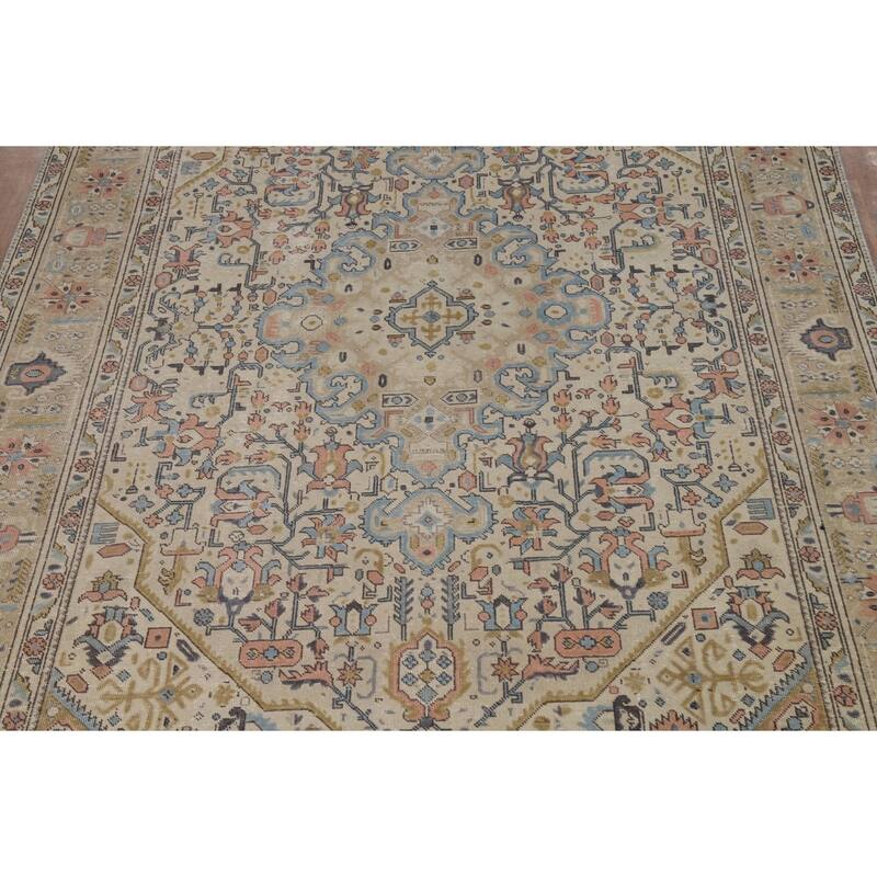 Geometric Tabriz Persian Area Rug Hand-Knotted Bedroom Wool Carpet - 6'7"x 9'5"