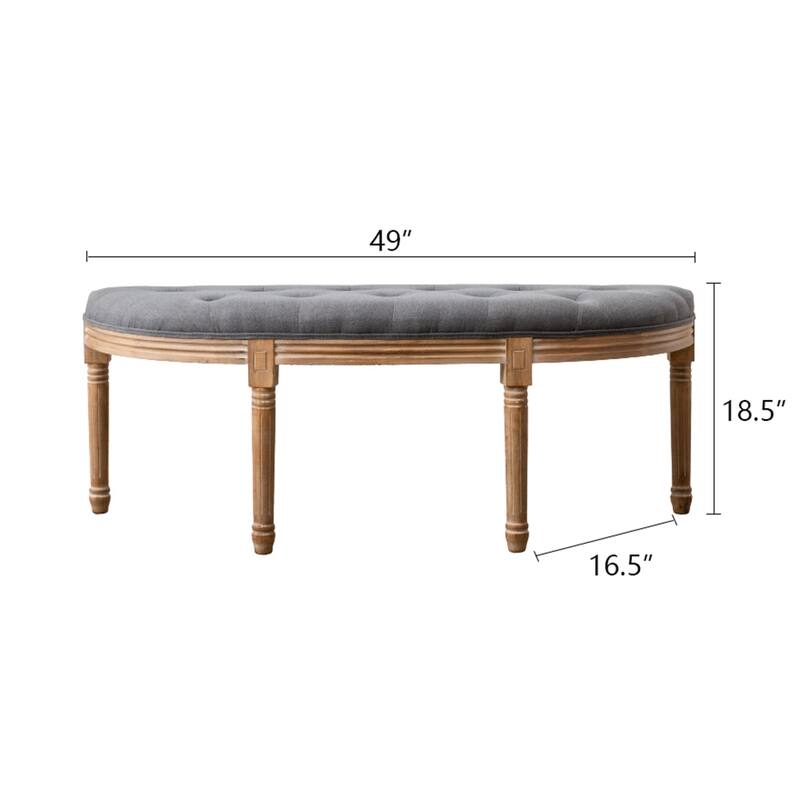49" Semi Circle Ottoman Bench Seat,Birch Frame, Rubber Wood Legs
