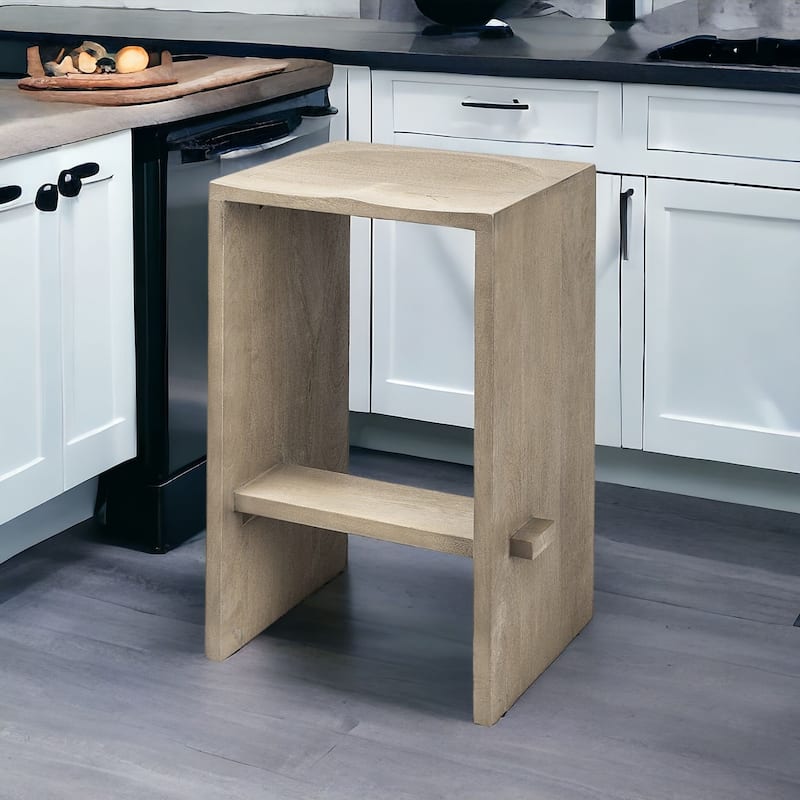 Mango Wood Backless Counter Height Bar Chair with Footrest