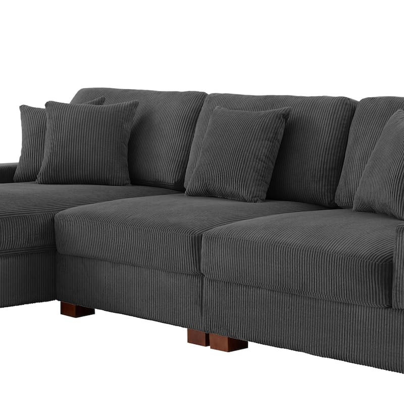 118" W Corduroy L-shape Modular Sectional Sofa with Pillows