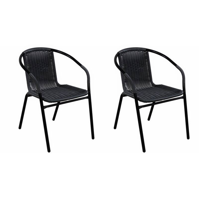 BTEXPERT Indoor Outdoor 2 - Set of Two Black Restaurant Rattan Stack Chairs - Black