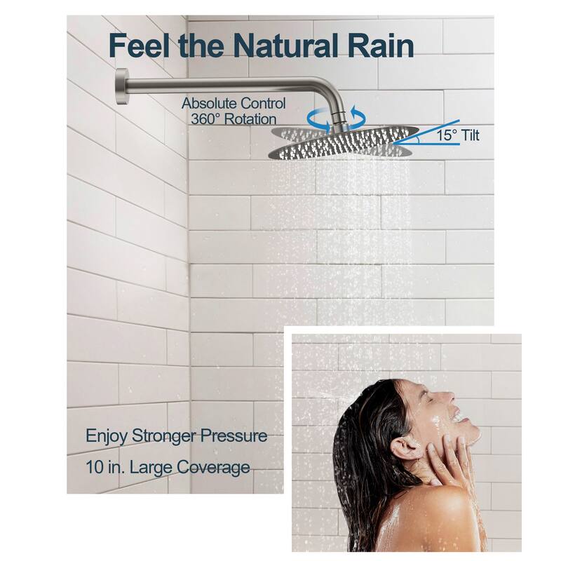 GRANDJOY 10" Wall-Mounted Shower Head System and Handheld Shower with Sliding Bar
