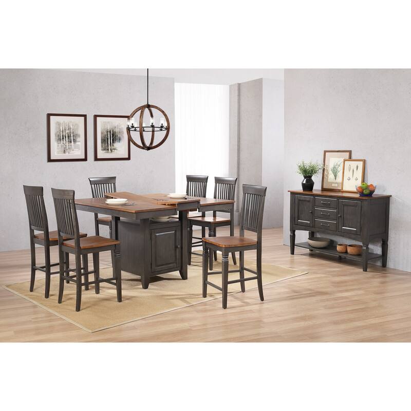 Counter Height Dining Set 5Pc Extendable Table 6 Stools Storage Cabinet Distressed Brown