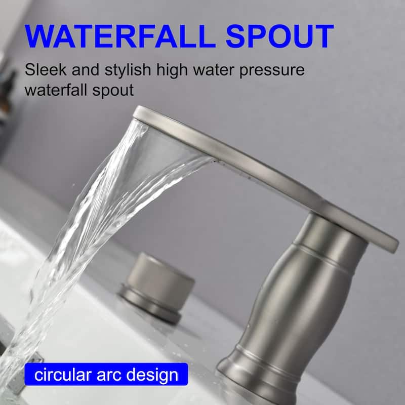 3 Holes 8 Inch Widespread Tub Faucet Waterfall Swivel Spout Bathtub Faucets with Two Handles Tub Fillers with CUPC Supply Hoses
