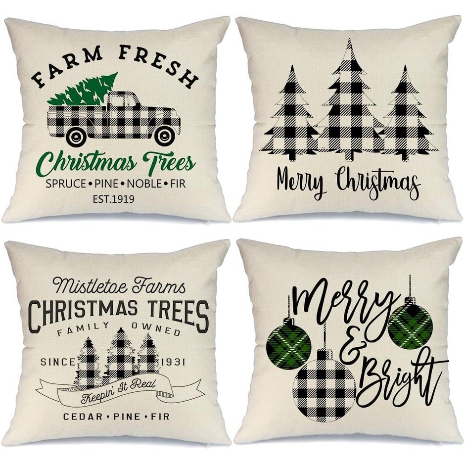 4pcs Blue Christmas Pillow Cases, Farmhouse Christmas Ornaments