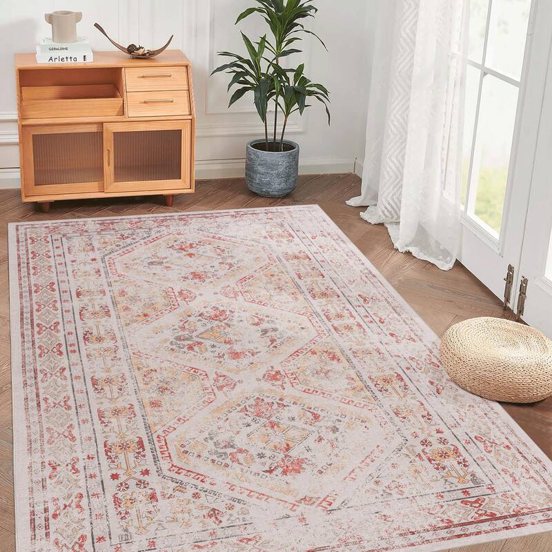 Area Rugs 3x5,Modern Rug for Bedroom,Contemporary Machine Washable Rug,Large Stain Resistant Carpet for Dining Room - 3'6" - Beige