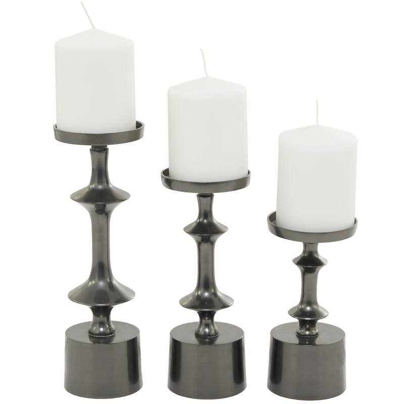 Aluminum Metal Pillar Decorative Candle Holder - Set of 3 Black, Gold, Silver - CosmoLiving by Cosmopolitan