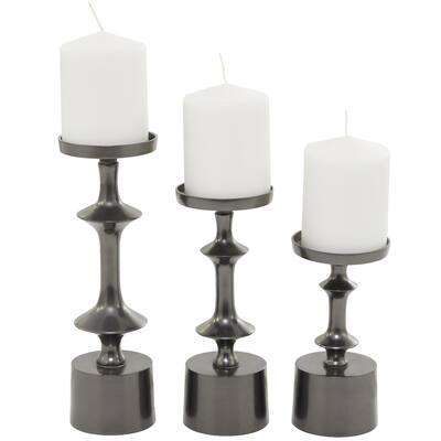Aluminum Metal Pillar Decorative Candle Holder - Set of 3 Black, Gold, Silver - CosmoLiving by Cosmopolitan