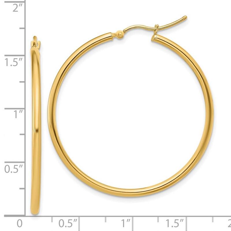 Curata 14k Yellow Gold 40x2mm Polished Hinged Hoop Earrings