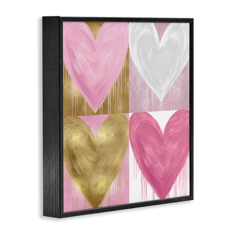 Stupell Pink and Gold Glam Hearts Spray Paint Drip Framed Wall Art
