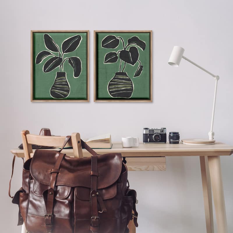 Stupell Green Toned House Plants Framed Floater Canvas Wall Art Design By June Erica Vess (Set of 2)