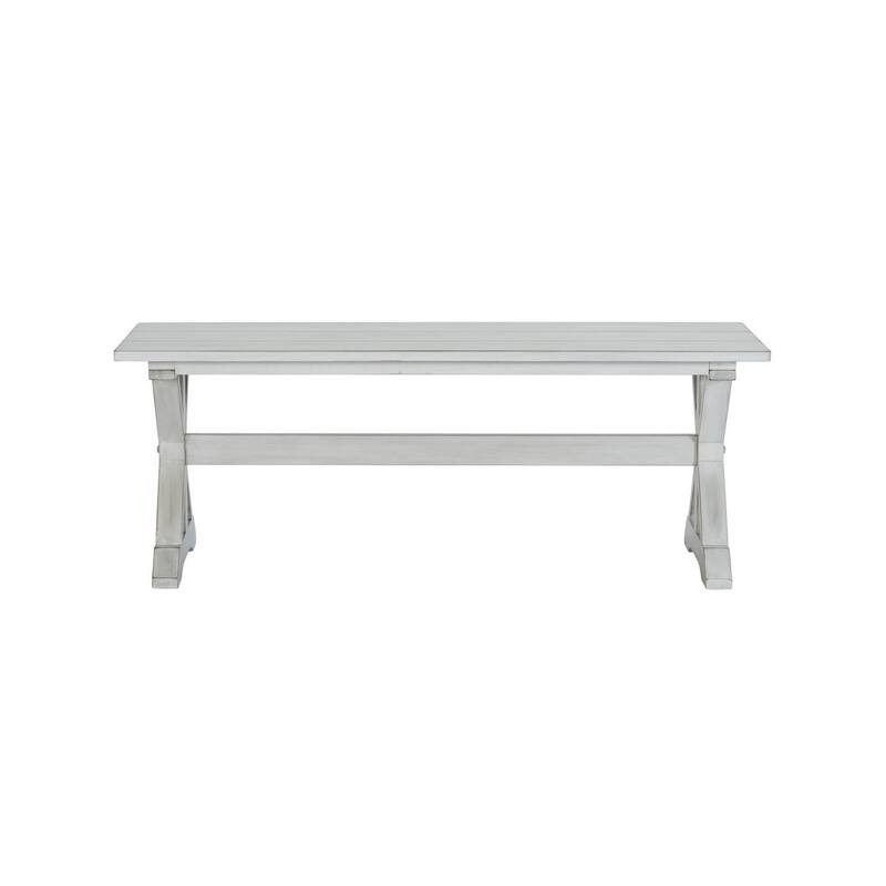 Rectangular Dining Bench with X Shaped Pedestal Legs, White