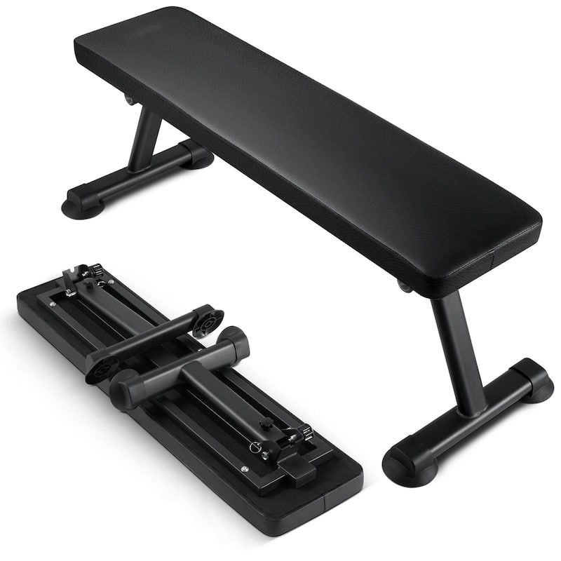 Black Steel Foldable Flat Weight Bench 1000lbs with Thick Cushion - 45.7" x 17" x 16.7"