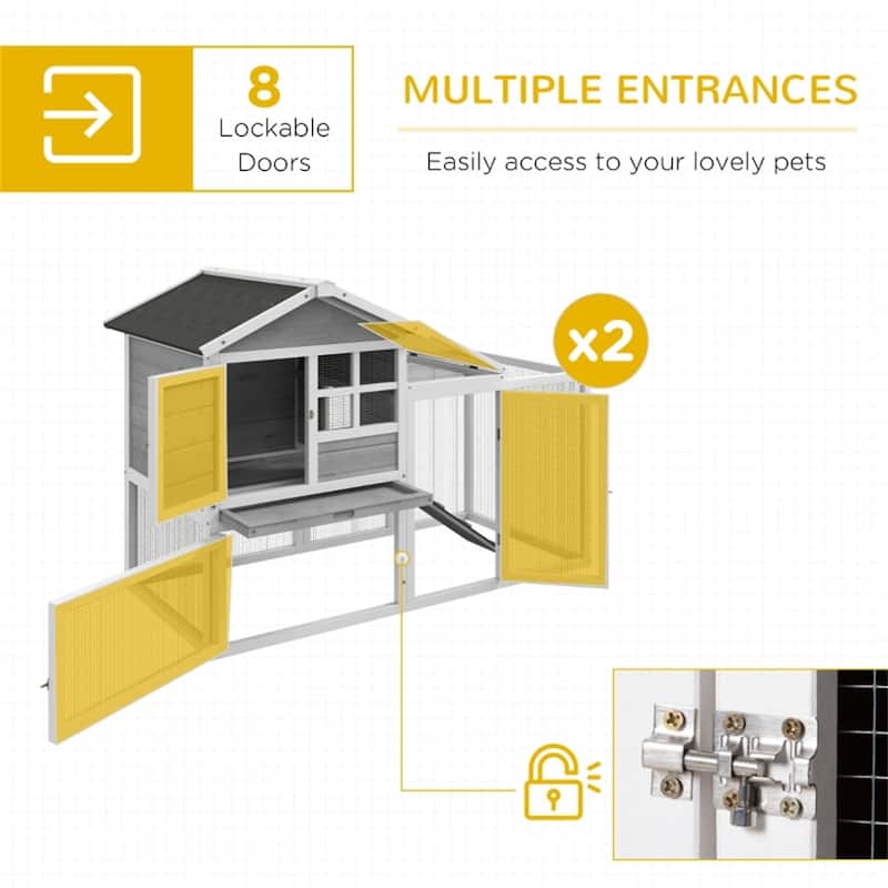 White-Grey-Black Fir Wood Hutch with Asphalt Roof for Small Pets - 102" L x 25.25" W x 36.25" H