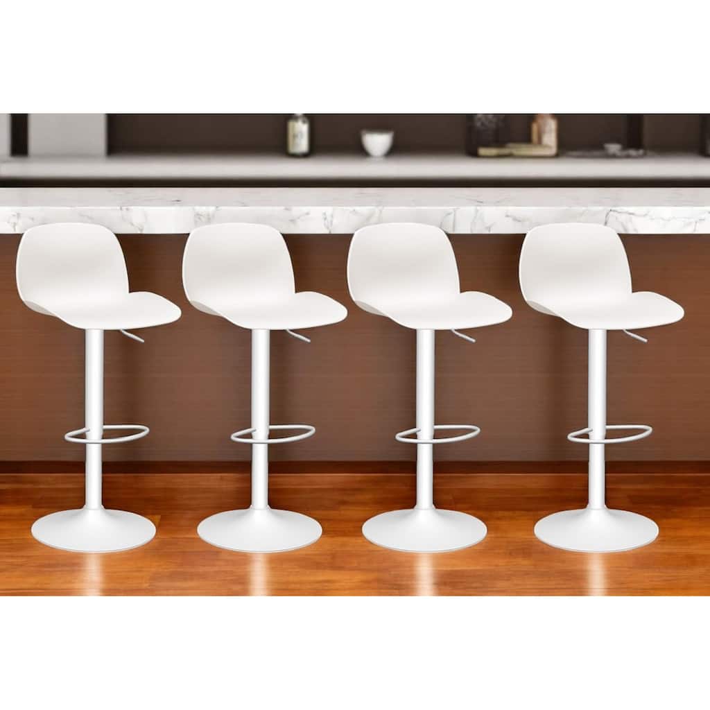 HomeRoots Set of Two White Heavy Duty Plastic and Metal Low Back Adjustable Height Swivel Bar Chairs