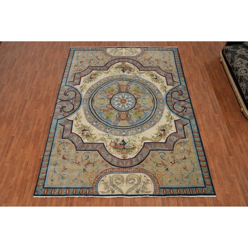 Hand-knotted Traditional Wool Beige Geometric Oriental Area Rug - 13' 8'' X 9' 10''