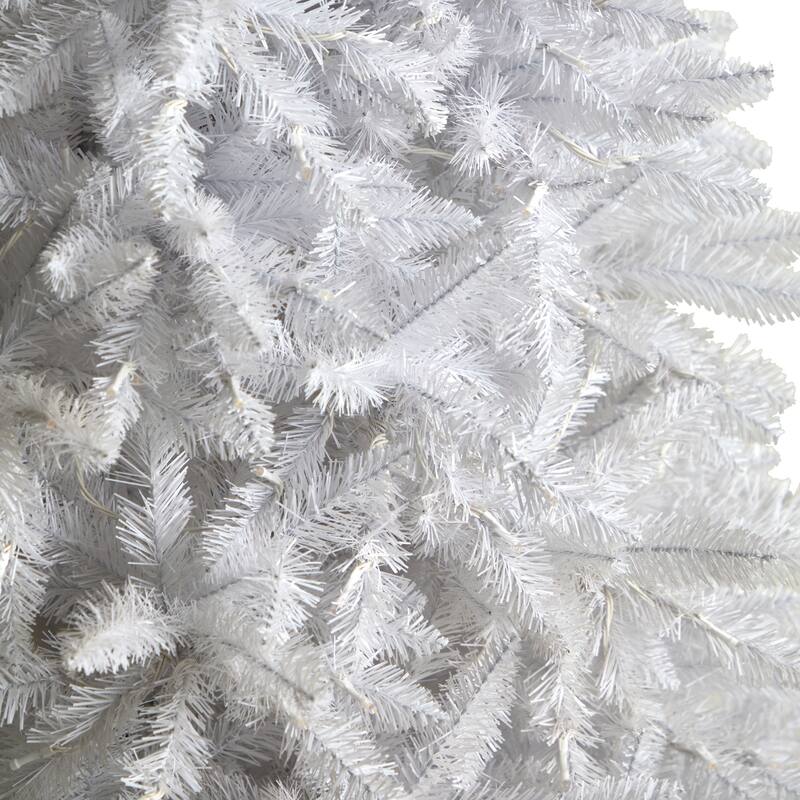 11ft White Christmas Tree Pre-Lit - Slim Artificial Tree with Warm White Lights & Bendable Branches - 132