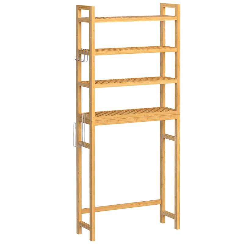 3-Tier Tall Freestanding Wicker Over-the-Toilet Storage Organizer with 3 Hight Adjustable Middle Shelf - Beige