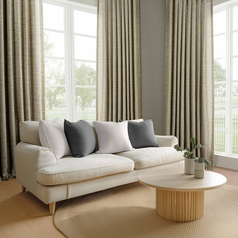 Exclusive Fabrics Raw Linen Weave Light Filtering Curtains for Bedroom & Living Room Curtains Pair - 2 Panel Drapes