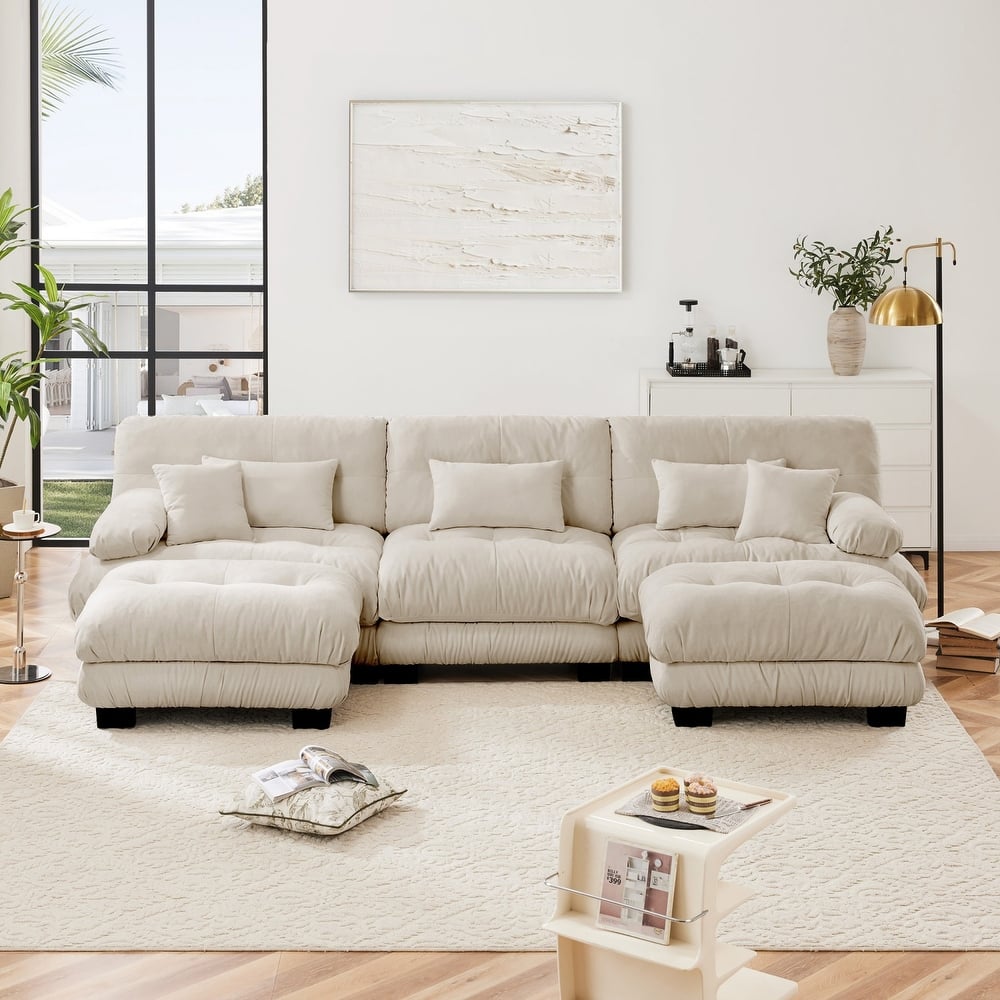 Modular U-shaped Deep Seat Sectional Sofa Couch with 2 Ottomans and Pillows