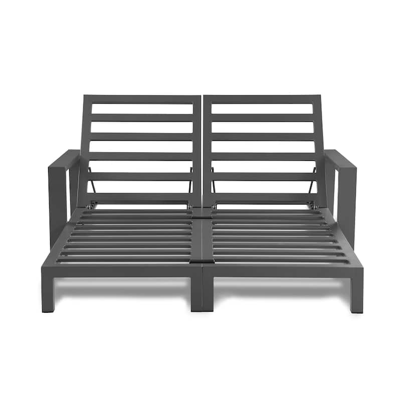 Benton Modern Aluminum Lounge Outdoor Double Chaise with Cushion