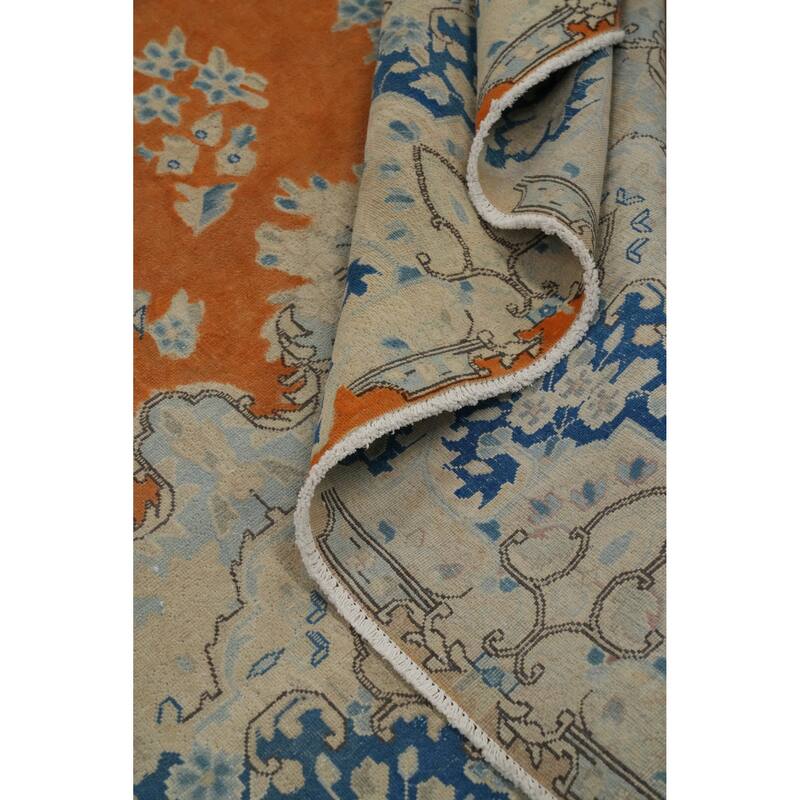 Hand Knotted Oriental 100% Wool Carpet Traditional Floral Oranges & Rust Kerman Area Rug - 12' 10'' X 9' 8''