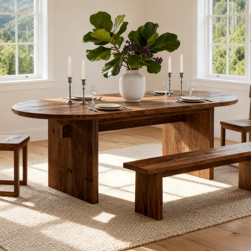 63-Inch Solid Wood Farmhouse Oval Dining Table for 4-6 - N/A