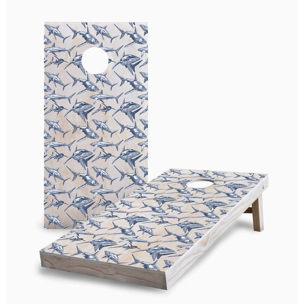 slide 2 of 4, Shark on Wood Pattern Corn Hole Board Set 16 Years and Up